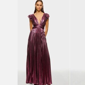 Ieena for Mac Dougal Ruffle Sleeve Metallic Gown Pink Size 6 *READ FLAW*